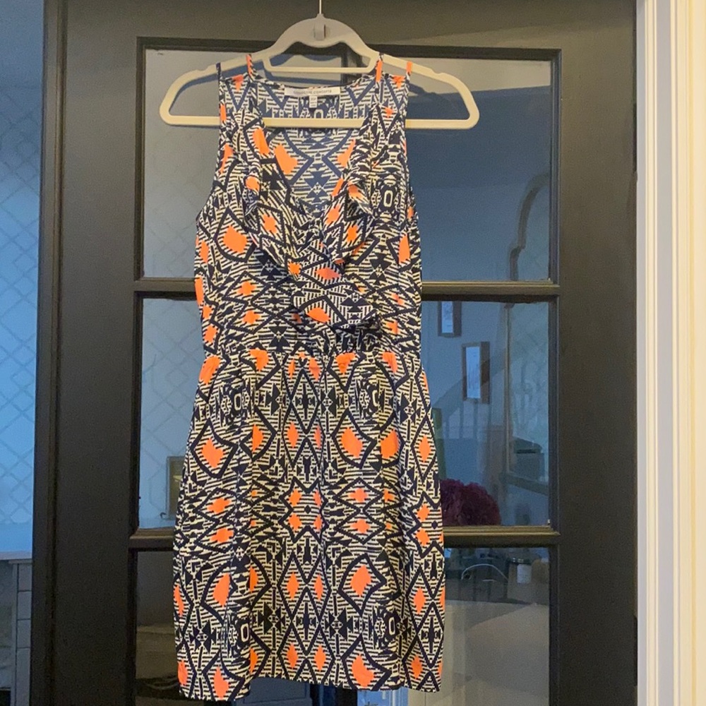 Navy/ Orange Geometric Pattern Dress - image 1
